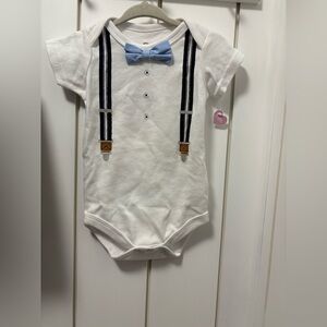 💜2/$20 NWT  Bodysuit with Blue Bow Tie and Suspenders